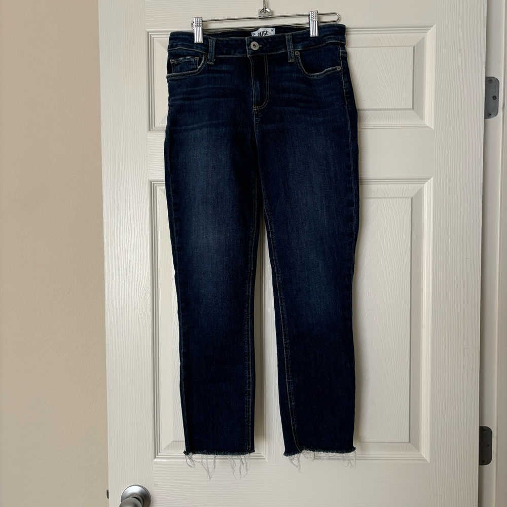 PAIGE SKYLINE Skinny Crop Women’s Frayed Hem Denim Jeans sz 28